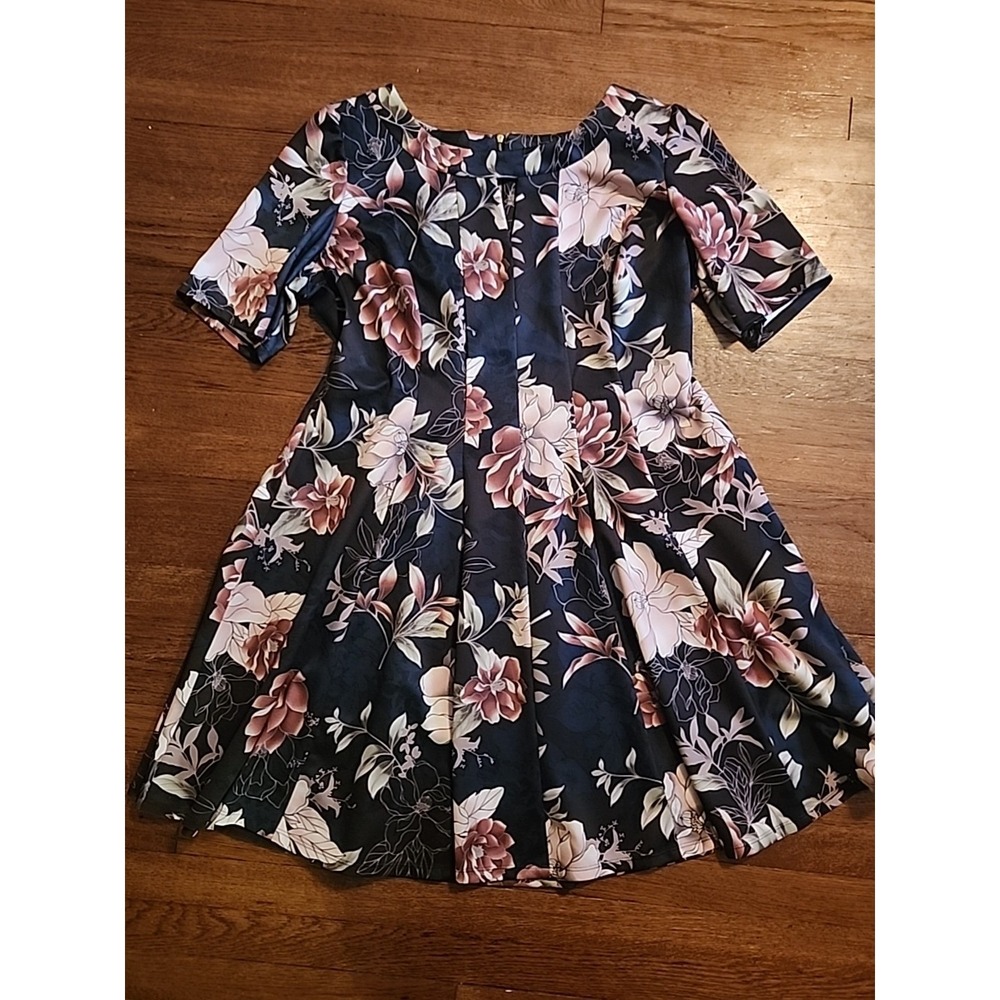 Roz & Ali Dress Black Navy Pink Floral Sz 18 Whimsy Fairy Cottage Night Out Flow
